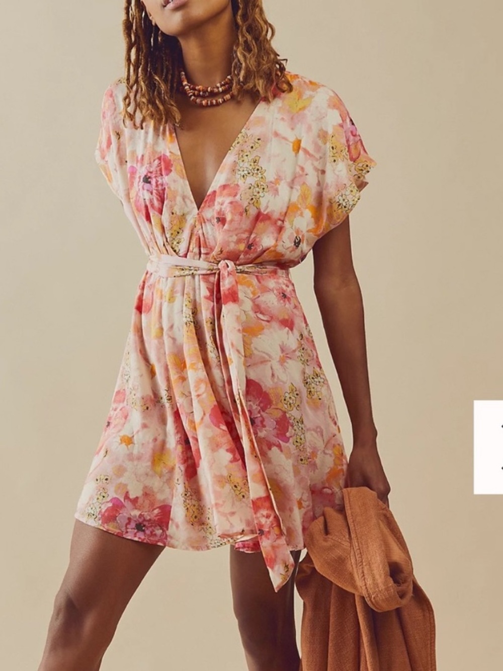 Free People Pink & Coral Floral Tie-Waist Mini Dress - Picture 4 of 9